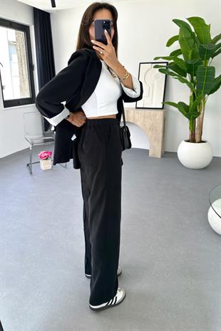 Dosy Siyah Blazer Ceket Palazzo Pantolon Takım