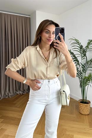 Orwell Krem Saten Gömlek