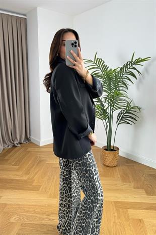 Bombosy Siyah Çift Düğmeli Blazer
