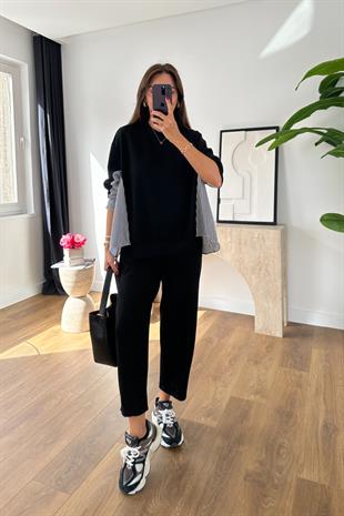 Sevsan Siyah Garnili Modal Sweatshirt Pantolon Takım