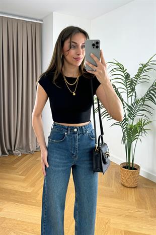 Luly Siyah Çelik Crop Top