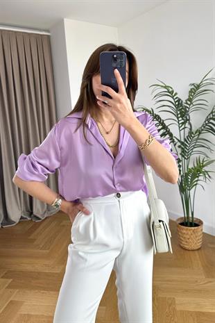 More Lila Saten Gömlek