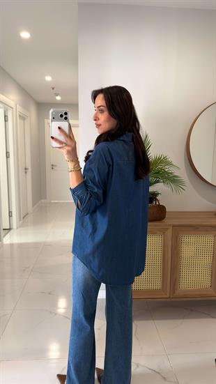 Fedosra Lacivert Tensel Gömlek