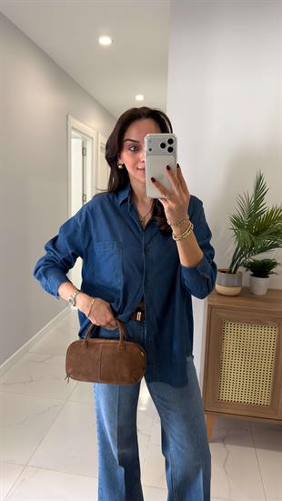 Fedosra Lacivert Tensel Gömlek