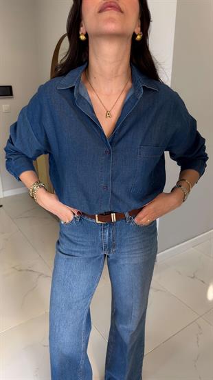 Fedosra Lacivert Tensel Gömlek