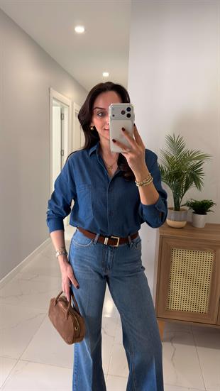 Fedosra Lacivert Tensel Gömlek