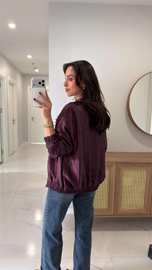 Ferradi Bordo Premium Parlak Saten Bomber Ceket