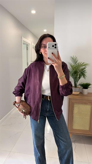 Ferradi Bordo Premium Parlak Saten Bomber Ceket