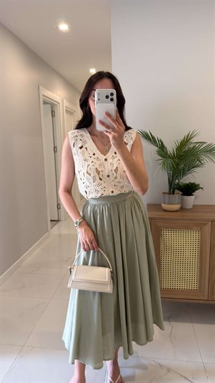 Fetas Krem İşleme Detaylı Yelek