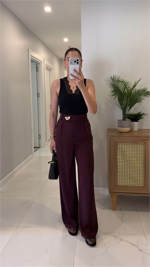 Fewgas Bordo Gold Toka Detaylı Palazzo Pantolon