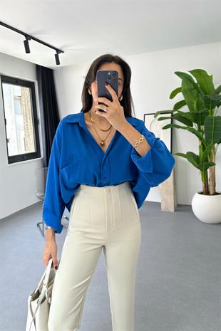 Oxi Saks Mavi Dökümlü Gömlek