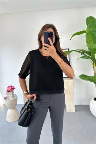 Fisha Siyah File Örgü Bluz