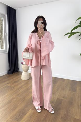 Fiesta Pembe Bağlamalı Gömlek Pantolon Takım