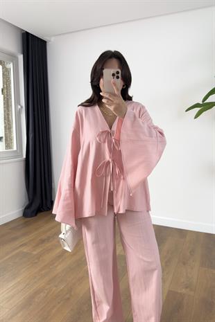 Fiesta Pembe Bağlamalı Gömlek Pantolon Takım