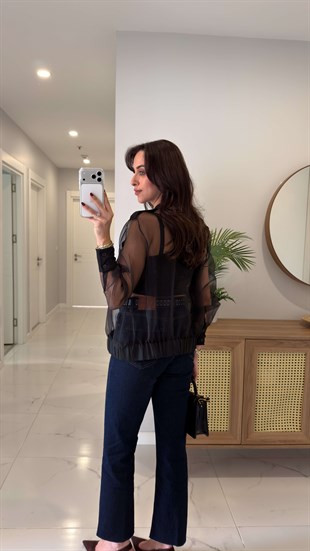 Fiolsa Siyah Transparan Gömlek Atlet Takım