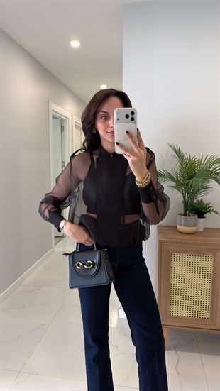 Fiolsa Siyah Transparan Gömlek Atlet Takım