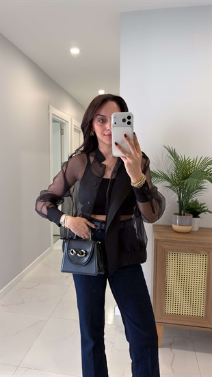 Fiolsa Siyah Transparan Gömlek Atlet Takım