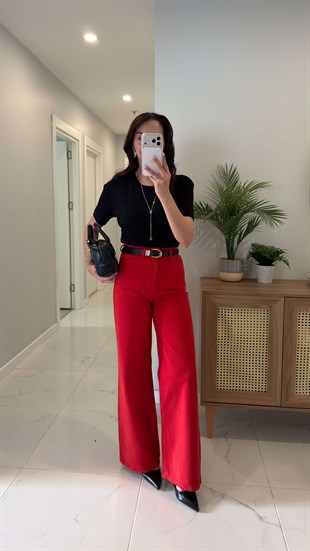 Fiorda Kırmızı Wıde Leg Jean