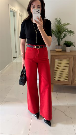 Fiorda Kırmızı Wıde Leg Jean