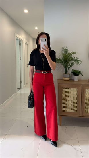 Fiorda Kırmızı Wıde Leg Jean