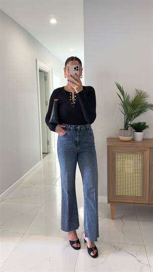 Fiorina Koyu Lacivert Flare Jean