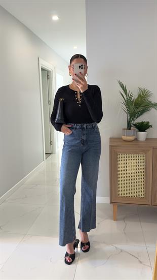 Fiorina Koyu Lacivert Flare Jean