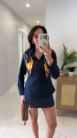 Fitro Lacivert Slim Fit Likralı Denim Gömlek