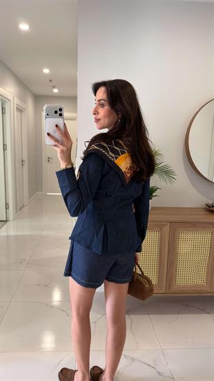 Fitro Lacivert Slim Fit Likralı Denim Gömlek