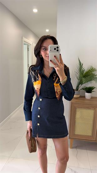 Fitro Lacivert Slim Fit Likralı Denim Gömlek