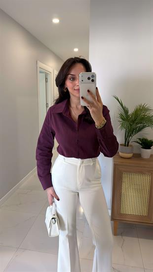 Fitro Mürdüm Slim Fit Likralı Denim Gömlek