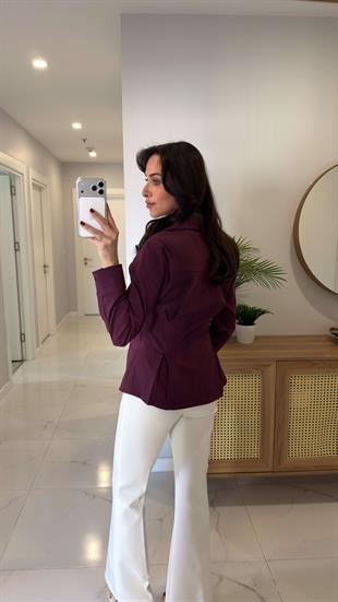 Fitro Mürdüm Slim Fit Likralı Denim Gömlek