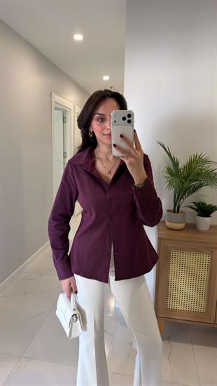 Fitro Mürdüm Slim Fit Likralı Denim Gömlek
