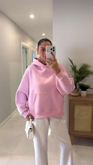 Fora Pembe Cep Detaylı Kapüşonlu Sweat