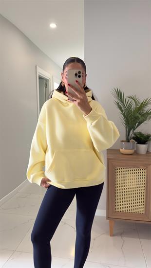 Fora Sarı Cep Detaylı Kapüşonlu Sweat