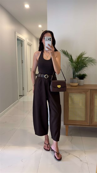 Fordy Kahve Gabardin Kemerli Pantolon