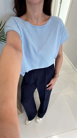 Fors Bebe Mavi Kayık Yaka Kısa Kol Triko