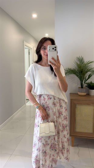Fors Ekru Kayık Yaka Kısa Kol Triko