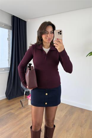 Forse Mürdüm Polo Yaka Detaylı Triko
