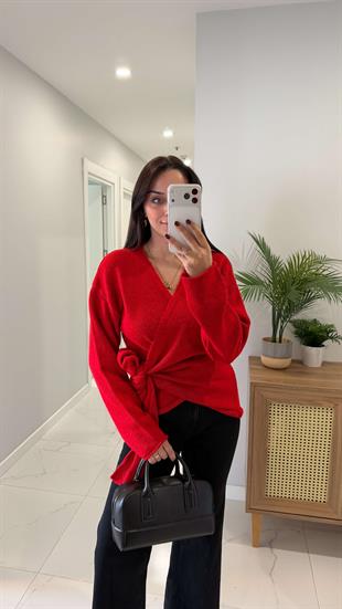 Frutty Kırmızı Bağlama Detaylı Triko