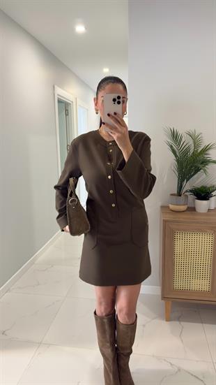 Fulla Haki Çıtçıt Düğme Detaylı Detaylı Elbise
