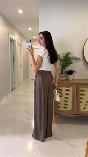 Gardenya Kahve Beli Lastikli Dökümlü Pantolon