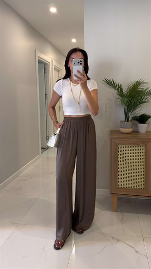 Gardenya Kahve Beli Lastikli Dökümlü Pantolon