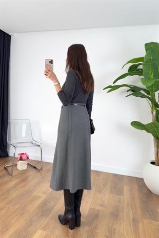 Gelisa Füme Yırtmaç Detaylı Kemerli Etek
