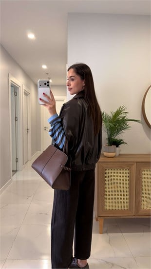 Gemsy Acı Kahve Cep Detaylı Deri Yelek