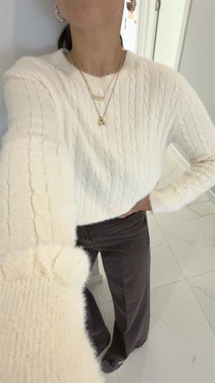 Gensi Krem Saç Örgülü Triko