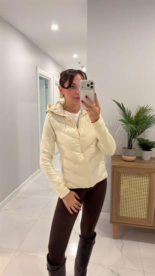 Gentras Krem Kontras Detaylı Şişme Mont