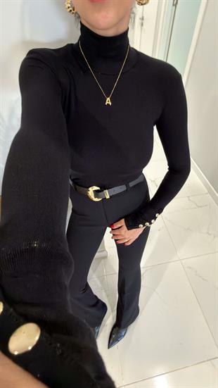 Gentrel Siyah Kolu Çıtçıtlı Bluz