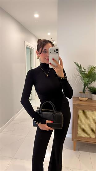 Gentrel Siyah Kolu Çıtçıtlı Bluz