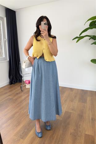 Gerrena Sarı Triko Gold Düğmeli Cepli Yelek