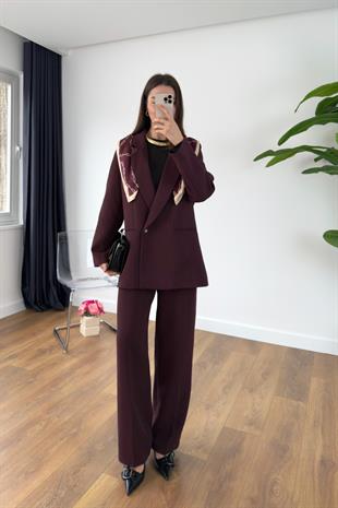 Gesina Bordo Blazer Ceket Palazzo Pantolon Takım